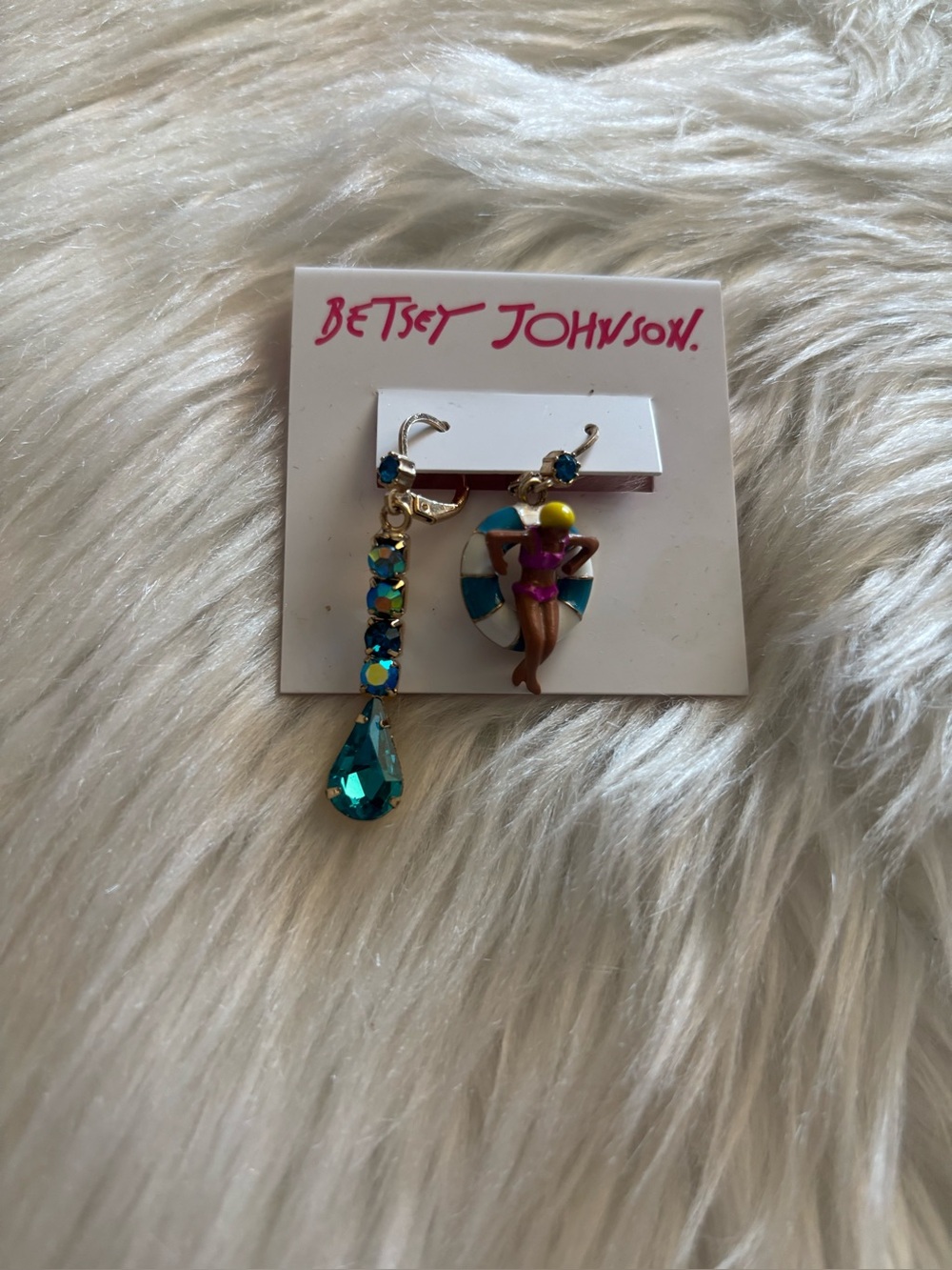 Betsey Johnson Teal Crystal Drop & Beach Babe Asymmetrical Earrings